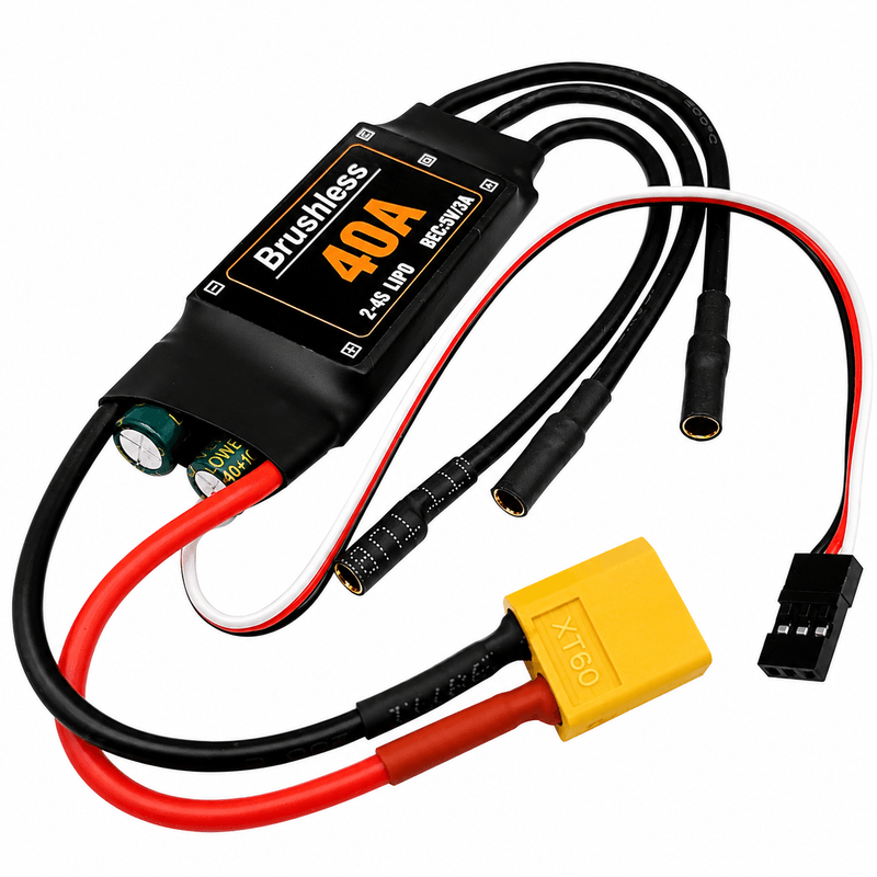 40A Brushless ESC 2-4S Electronic Speed Controller with 5V 3A BEC & XT60 Plug